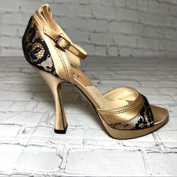 Dior Champagne Pink Satin Lace Sandal Heels Sz 37.5 - Picture 6 of 12